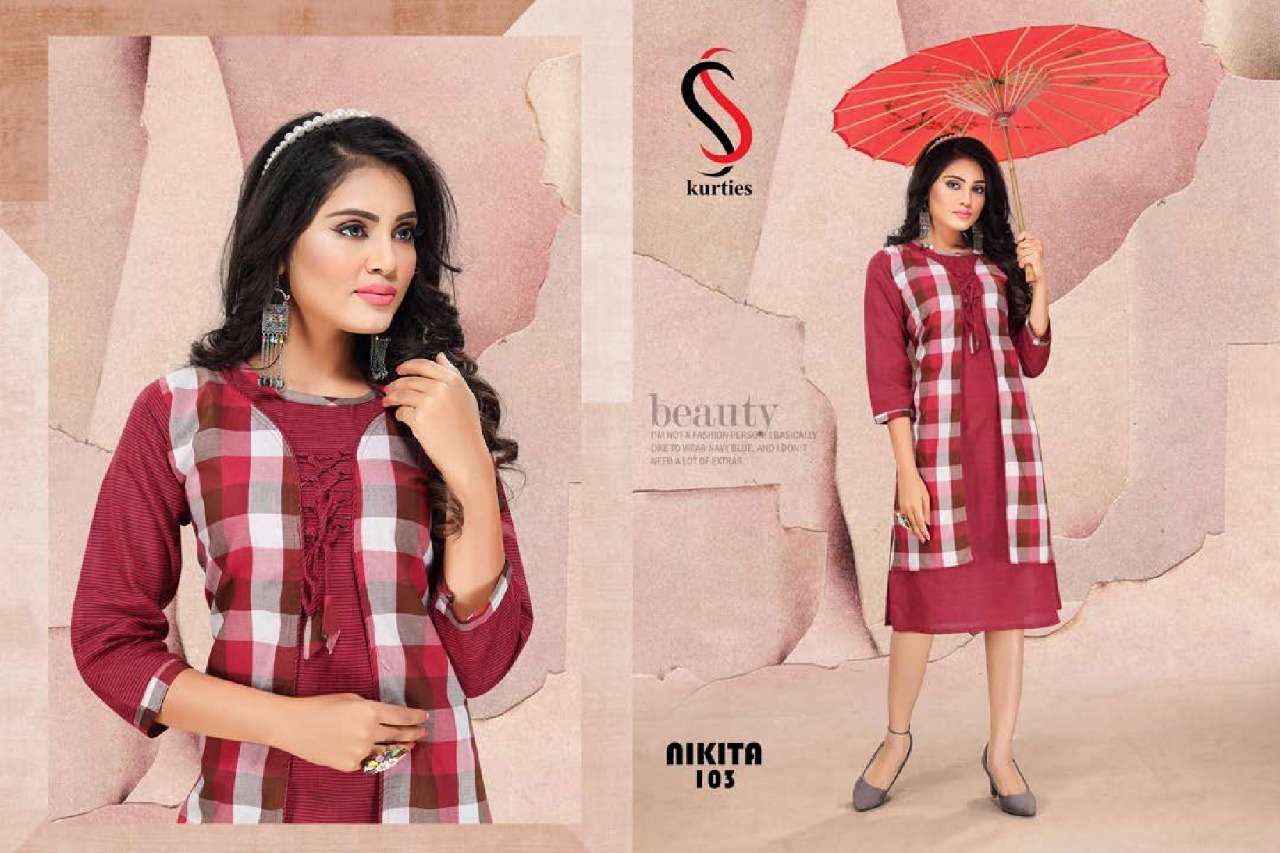 NIKITA BY S S KURTI 101 TO 108 SERIES BEAUTIFUL STYLISH FANCY COLORFUL CASUAL WEAR & ETHNIC WEAR & READY TO WEAR HANDLOOM COTTON KURTIS AT WHOLESALE PRICE
